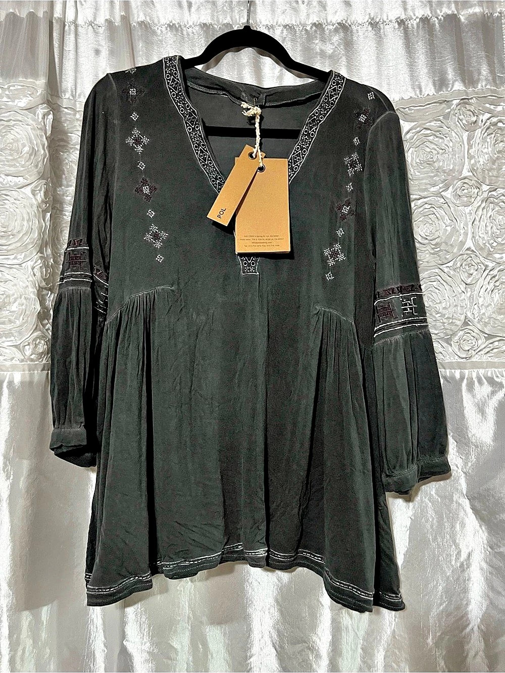 POL Black Embroidered Tunic NWT